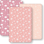 Baby Bedside Bassinet Sheets Fitted Girl, 33”x20” Compatible with Baby Delight Dream On Me & Most Rectangle Bedside Sleeper Bassinet Mattresses, Super Soft Microfiber Pink Rainbow