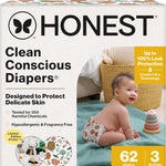 The Honest Company Clean Conscious Diapers for Delicate Skin, Up to 100% Leakproof Hypoallergenic Fragrance-Free Baby Diapers, Gender Neutral Prints, Club Box, Size Newborn, 72 Count (Prints May Vary)