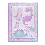 Sammy & Lou Tiny Dinos 4-Piece Baby Nursery Crib Bedding Set for Girls, Includes Quilt, Fitted Crib Sheet, Crib Skirt, and Plush Toy