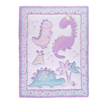 Sammy & Lou Tiny Dinos 4-Piece Baby Nursery Crib Bedding Set for Girls, Includes Quilt, Fitted Crib Sheet, Crib Skirt, and Plush Toy