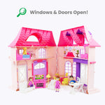 Boley American Doll House - 21 Pc Kids & Toddler Toy House Playset with Furniture, Dolls, Lights & Sounds, Foldable Portable Dollhouse for Girls & Boys
