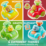 JOYIN Animal Toy Cars, Toddler Toys for Boys Girls, 4 Pack Press and Go Cars Including Elephant, Monkey, Giraffe and Lion, Wind Up Toddler Present, Birthday Gift for Kids