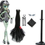 Monster High x Barbie Frankie Stein Doll with Original Barbie-Inspired Swimsuit and Solo in The Spotlight Black Evening Dress and Accessories