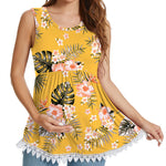 Xpenyo Womens Maternity Tank Top Sleeveless Lace Crochet Trim Peplum Cami Shirts Green Leaves Yellow L