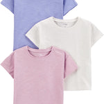 Simple Joys By Carter's Womens Solid Short-sleeve Tee Shirts, Pack Of 3 Baby And Toddler Set, Purple/Blue/White, 12 Months US