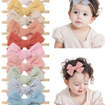 doboi 10PCS Baby Girls Headbands Hair Bows Nylon Cotton Linen Hairbands Handmade Hair Accessories for Newborn Infant Toddlers Little Girl and Kids 3.5Inches