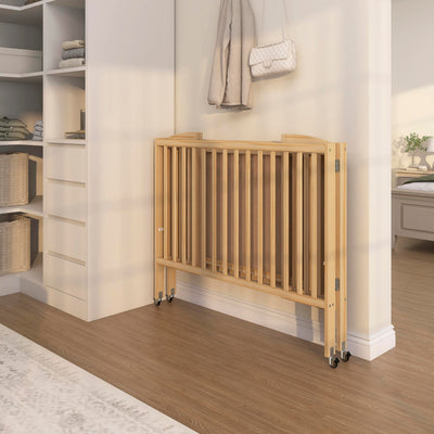 Dream On Me Full-Size 2-in-1 Folding Baby Crib in Natural, GreenGuard Gold & BSA, Portable, Patented Quick Folding System, Strong Wheels, 2 Adjustable Mattress Heights