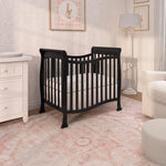 Dream On Me Violet 4-In-1 Convertible Mini Crib In Black, Greenguard Gold Certified, JPMA Certified, 3 Position Mattress Height Settings, Non-Toxic Finish