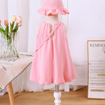 SODLON Baby Girl Dresses 6-12 Months Infant Clothes Summer Vintage Pink Bow Bubble Dress Sweet Linen 3-Piece Outfit with Sunhat & Bag Spring Sleeveless Sundress for Birthday Party Gifts