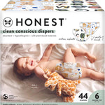 The Honest Company Clean Conscious Diapers for Delicate Skin | Up to 100% Leakproof | Hypoallergenic, Fragrance Free | Gender Neutral | Club Box, Size 1 (8-14 lbs), 78 Count (Prints May Vary)