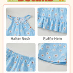 Kucnuzki Baby Girl Outfit 18 24 Months Girl Clothes Summer Toddler Clothes Light Blue Ruffle Shirt Camisole Top with Long Flower Pants Two Piece Baby Outfit