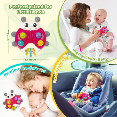 SURDOTE Ladybug Baby Light Up Toys with Rattle Led Light Music, Interactive Educational Fine Motor Development Toy for 3-6-12-18-24 Months Baby Toddler - Red