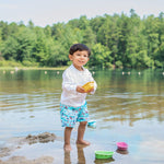 Green Sprouts Boys' Long Sleeve Rashguard | All-Day UPF 50+ Sun Protection—Wet Or Dry, White, 24 Month