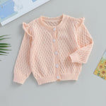 Newborn Baby Girls Knit Cardigans Long Sleeve Crewneck Hollow Knit Thin Sweater Toddler Button Tops Coat Outwear (Pink-Ruffle, 6-12 Months)