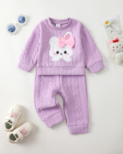 Kucnuzki Baby Girl Fall Winter Clothes Purple Crewneck Sweatshirt Plain Long Sleeve Shirts Cute Tops Baby Pants 12 18 Months Girl Clothes Toddler Outfit