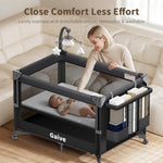 GAIVE 4 in 1 Baby Bassinet, One-Push Setup Pack and Play, Bedside Crib Sleeper with 3 Height Adjustable，Diaper Changer, Come with Comfy Mattress, Rotating Toy Bar, from Infants to Toddlers (Black)