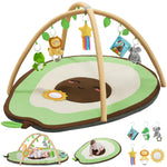 CoziBB Baby Play Gym Mat & Activity Mat, Baby Tummy Time Mat, Large Avocado Shaped Playmat with 6 Detachable Toys for Motor Skills & Sensory Development, Washable Infant Baby Essentials,Light Green