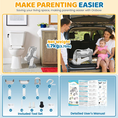 Orzbow Potty Training Seat, Toddler Toilet Seat with Step Stool Ladder, 2-in-1 Toddler Potty Training Toilet Chair for Kids Boys Girls - 5-Level Adjustable Height | Splash Guard | Anti Slip Pad, Grey