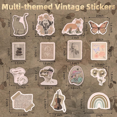 200Pcs Vintage Stickers, Aesthetic Scrapbook Stickers for Water Bottle, Notebook Junk Journaling, Waterproof Vinyl, for Kids Teenagers Adults