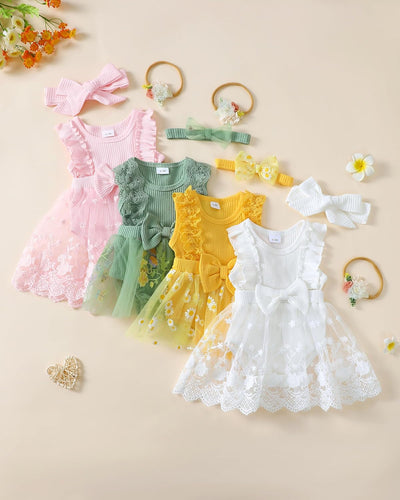 Renotemy Newborn Baby Girl Lace Romper Infant Summer Boho Flower Tulle Dress Party Gifts Newborn Photography Outfits