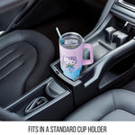 Silver Buffalo Sanrio Hello Kitty and Friends Featuring My Melody, Kuromi, and Pompompurin Rainbow Ombre Stainless Steel Tumbler with Handle and Straw, Fits in Standard Cup Holder, 40 Ounces