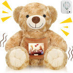 Teddy bear with a pocket displaying a picture of a candle and heart, surrounded by decorative elements.