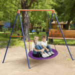 SUPER DEAL Saucer Swing with Stand for Kids Outdoor, 40 inch Swing Set with Heavy Duty Metal A Frame and Adjustable Ropes for Backyard Playground Park, 440lbs Purple