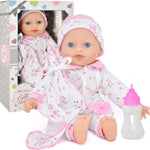 Gift Boutique - 12 Inch Soft Body Baby Doll in Gift Box, Baby Doll with Bottle and Pacifier, Blanket and Pink Floral Clothes