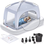 QPAU Inflatable Toddler Travel Bed with Tent, Baby Crib Tent, Portable Kids Air Mattress with Safety Bumpers, Ideal for Home, Grandma's, Camping, Traveling -Includes Fast Electric Pump