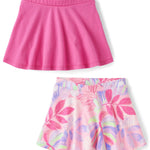 The Children's Place,Baby Girls,and Toddler Pull On Everyday Skorts,Luau Print/Fuschia 2-Pack,18 Months,24 Months