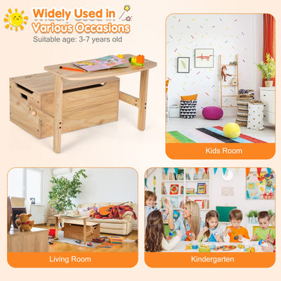 Costzon Kids Table and Chair Set, Convertible Toy Storage Bench with Built-in Handle for Kindergarten, Preschool, Kids Room, Playroom, Wood Reading Nook for Toddler Boys Girls Ages 3 to 7 (Natural)