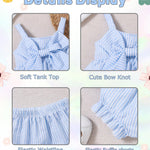 AuralBabe 6-12 Months Baby Girl Clothes 1Years Infant Girl Summer Outfits Cute Ruffle Bow Sleeveless Tops Shorts Set Blue Stripe 2Pcs for 9-12 Months Girls Clothes
