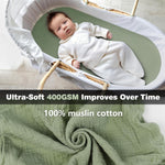 3-Pack Cotton Muslin Bassinet Sheets - Fitted Elastic Mattress Cover for Baby Boys & Girls, Breathable Bedside Bassinet Sheets Neutral Colors (Fits Oval & Rectangle Shape) (Green)