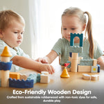 PlanToys® Castle Blocks Wooden Montessori Building and Imaginative Play Set | Creative Thinking, Fine Motor and Early STEM Learning Activity | Eco Friendly Open Ended Construction Toy