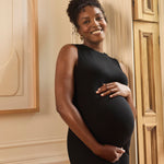 Motherhood Maternity Women's Sleeveless Crew Neck Rib Knit Midi Pregnancy Bodycon Dress, Black, Large