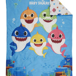 Baby Shark 4-Piece Toddler Bed Set including Super Soft Matching Sheets Set, Pillowcase, and Reversable Comforter For Boys and Girls - (Offical Product)
