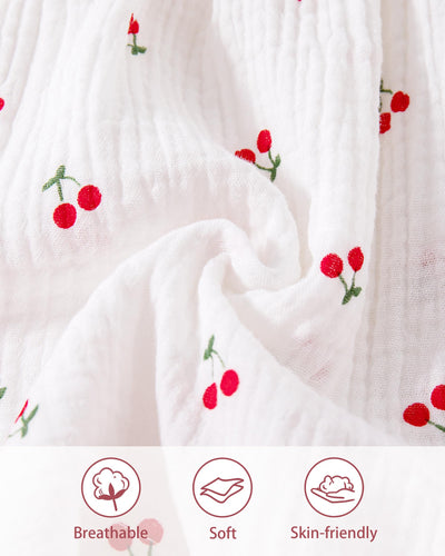 Vibebox Baby Girl Dresses 3-6 Months Ruffle Sleeveless Button Cotton Clothes Birthday Gifts Infant Girls 6 Months White Cherries Summer Beach Garden Party Wedding Casual Dress with Cute Hat and Bag
