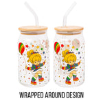 Silver Buffalo Rainbow Brite Balloon Stars Glass Jar Tumbler with Bamboo Lid and Glass Straw, 16 Ounces