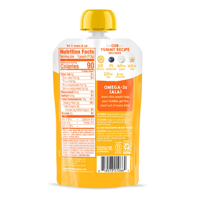 Happy Tot Organics Stage 4 Baby Food Pouches, Gluten Free, Super Morning Fruit & Oat Blend, Bananas, Blueberries, Yogurt, Oats & Chia, 4 Oz (Pack of 8)