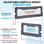 TotCraft Flexguard Height & Length Adjustable Bed Rail for Toddlers – Fits Twin, Full, Queen & King Beds – 35.5″ or 59″ Two Fixed Lengths – 14 Height Levels – ASTM Certified Bed Rail for Baby (Grey)