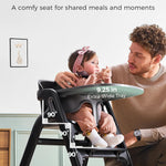 Momcozy DinerPal Wooden High Chair for Babies, Toddlers & Adults Up to 308 Lbs, Convertible Baby Highchair with Food-Grade Tray, Dishwasher-Safe, Adjustable & Ergonomic, Midnight Black