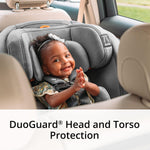 Chicco OneFit ClearTex All-in-One Car Seat, Slim Design, Rear-Facing Seat for Infants 5-40 lbs., Forward-Facing 25-65 lbs., Booster 40-100 lbs., Convertible Car Seat | Slate/Grey