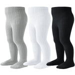 Coziwill Baby Toddler Socks Tights Soft Cotton Cable Knit Girl Tights Leggings 1-2T 3 Pack (Black+Grey+White, M)