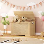 usikey 29.5” Storage Chest, Storage Bench with Storage, Toy Box with 2 Safety Hinges, Toy Chest for Bedroom, Shoe Bench, Supports 220 lb, for Living Room, Entryway, Natural