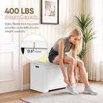 Epetlover Storage Chest with Flip-top Lid, Large Wood Trunk Bench with Safety Hinge, Bedroom Living Room Clothes Blanket Organizer Bin with 100L Storage Area, White