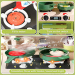 Hitish Kids Kitchen Playset Set, 63PCS Pretend Play Kitchen Toys for Toddlers, Cooking Stove with Steam Sound Light, Play Sink with Manual Faucet, Play Food Accessories Gift for Boys, 33’’H Green