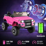 Costzon 24V 2 Seater Ride on Car for Kids, 4WD/2WD Switchable Licensed Toyota LC250 Ride on Truck w/Remote, Shovel, Music & Sounds, Electric Vehicle w/4-Wheel Spring Suspension for Ages 3+ (Pink)