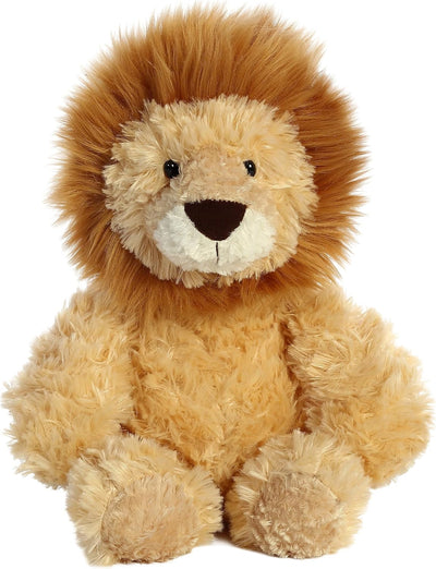Plush lion toy on a white background