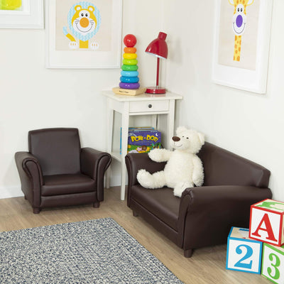Melissa & Doug Brown Coffee Faux Leather Child’s Armchair (Kid’s Furniture, 23”L x 17.5”W x 18.3”H) Children's Furniture, Child's Reading Chair, Chairs for Toddlers, Oversized Kid's Armchair