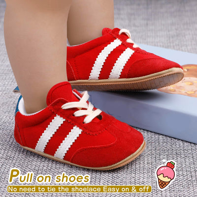 Baby Boys Girls First Walking Shoes Infant Sneakers Lightweight Breathable Flexible Pull On Sneakers with Soft Lining Kids Shoes Red 12-18 Months